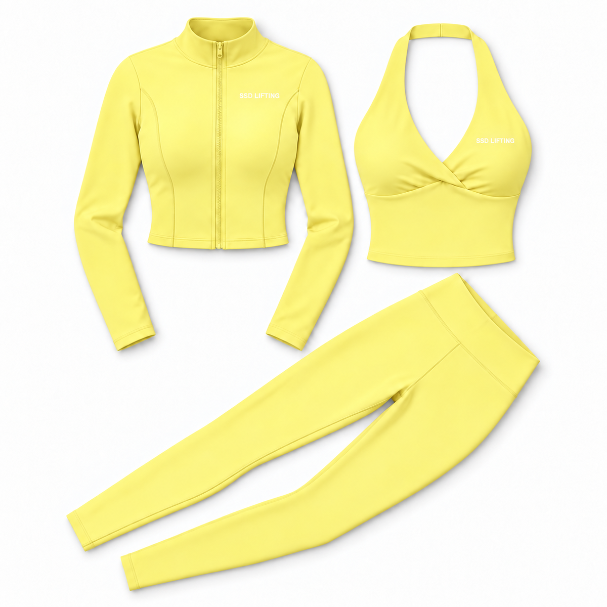 SSD Lifting Women’s 3-Piece Activewear Set – Cropped Jacket, Halter Top & Leggings