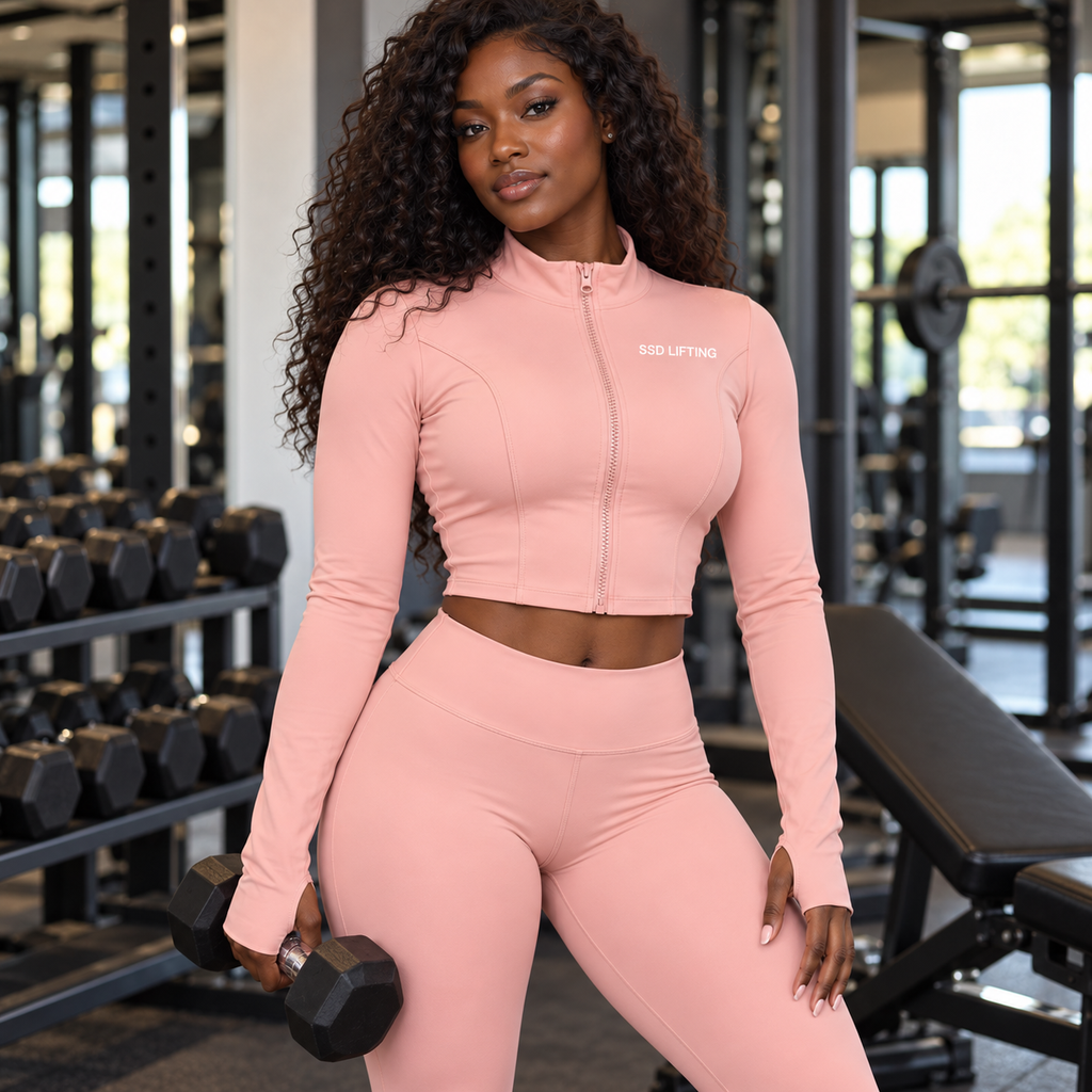 SSD Lifting Women’s 3-Piece Activewear Set – Cropped Jacket, Halter Top & Leggings
